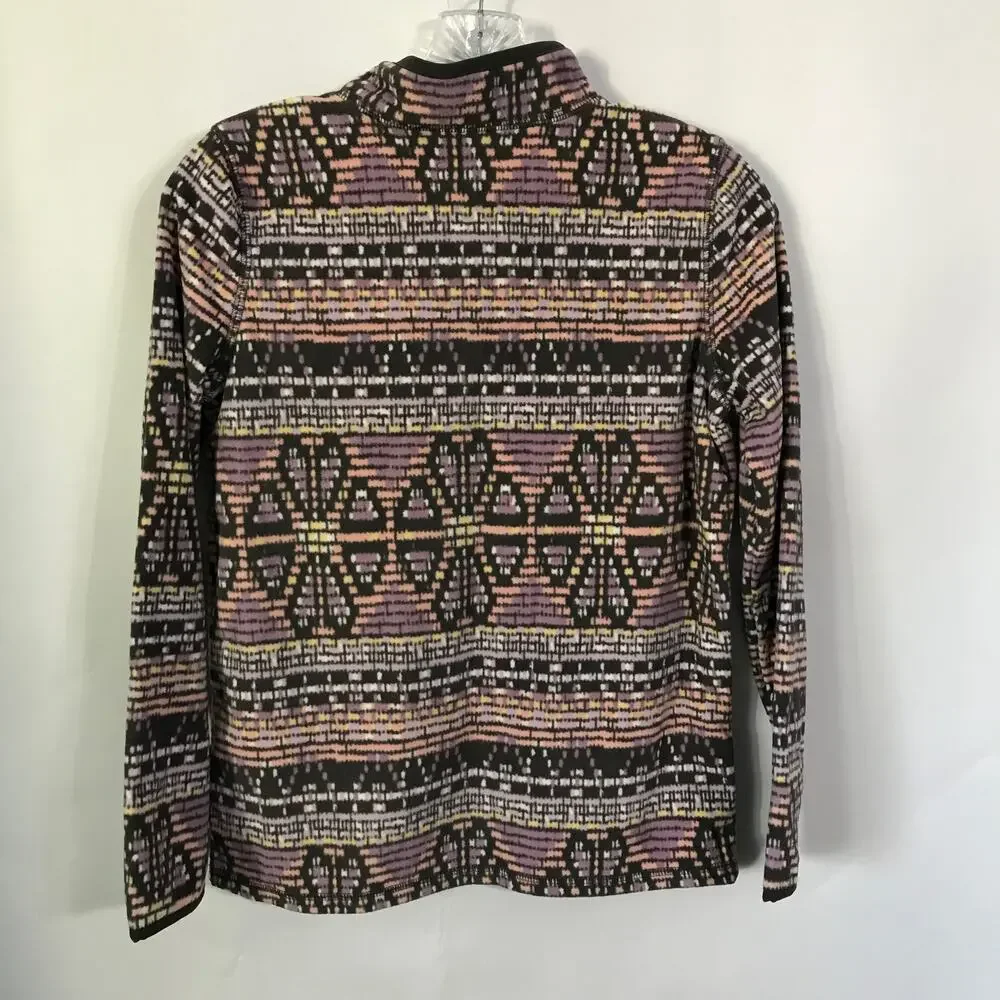 Osh Kosh Top Size 14 Girls Long Sleeve Pullover Quarter Zip Striped Floral Gray